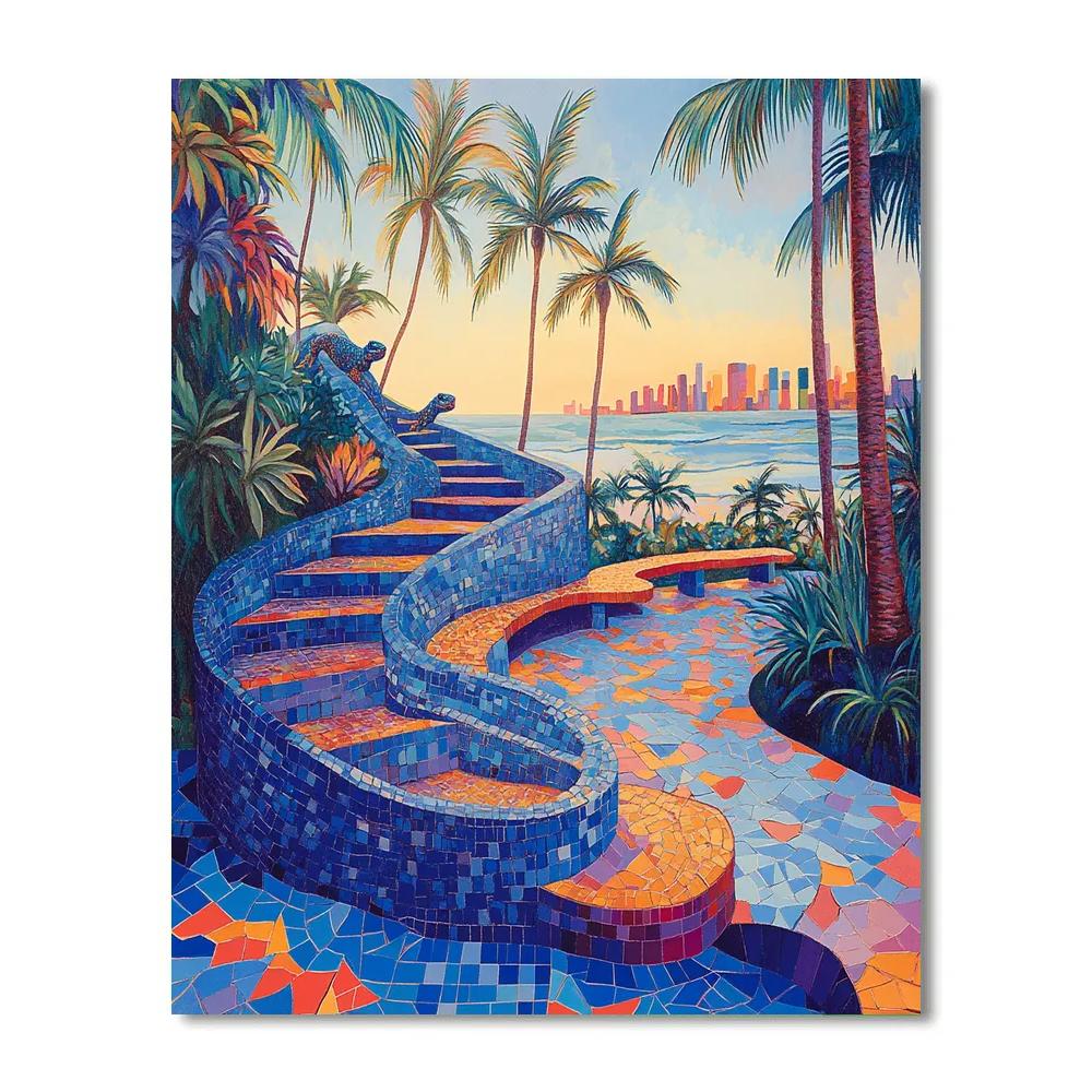 Antonio Gaudi Inspired Mosaic Stair Garden Paint by numbers art
