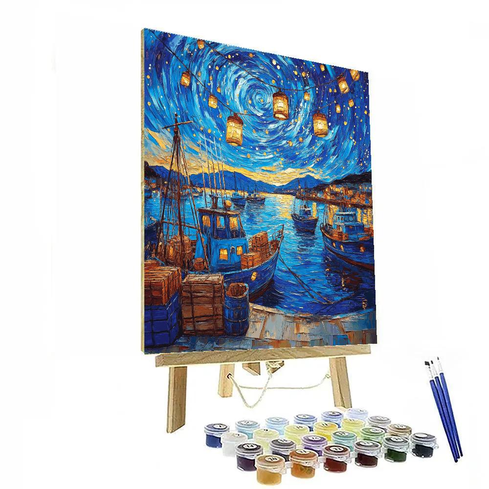 Van Gogh Inspired Starry Harbor DIY paint by numbers