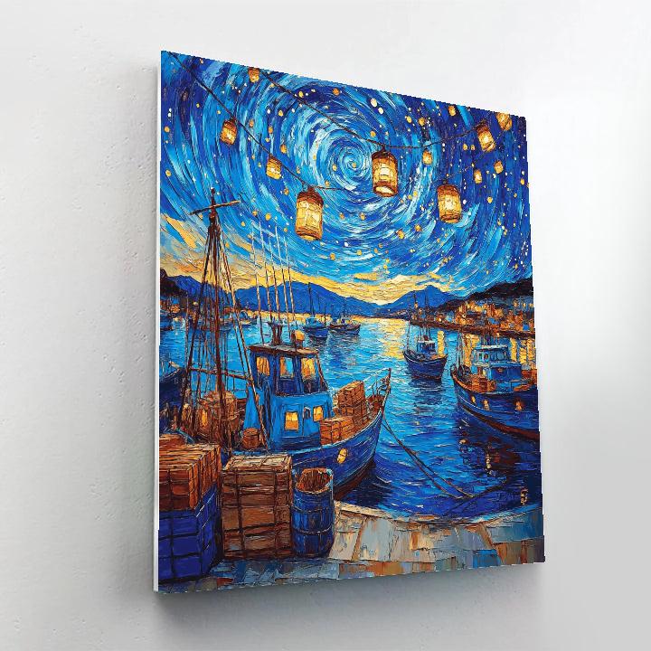 Van Gogh Inspired Starry Harbor DIY paint by numbers