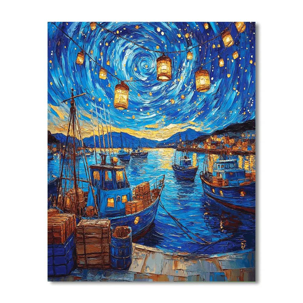Van Gogh Inspired Starry Harbor DIY paint by numbers