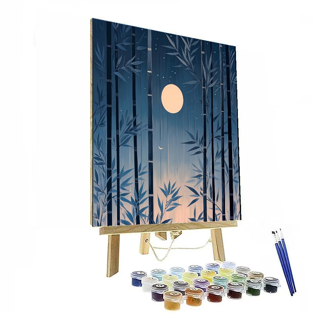 Hokusai Inspired Moon Over Bamboo Paint by numbers art