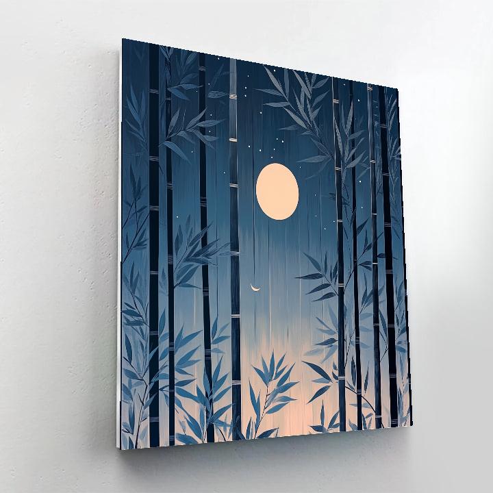Hokusai Inspired Moon Over Bamboo Paint by numbers art