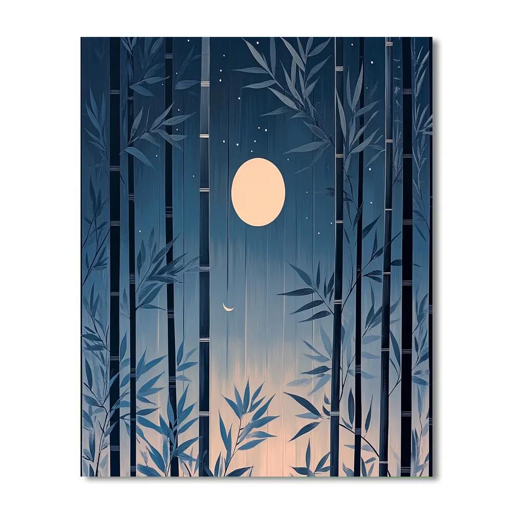 Hokusai Inspired Moon Over Bamboo Paint by numbers art