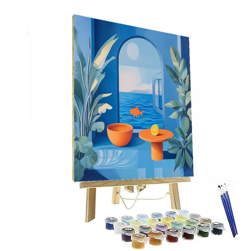 Henri Matisse Inspired Blue Interior With Fish paint by numbers