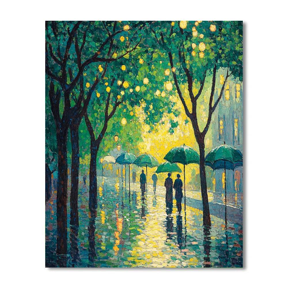 Georges Seurat Inspired Park In Rain paint by color