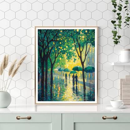 Georges Seurat Inspired Park In Rain paint by color