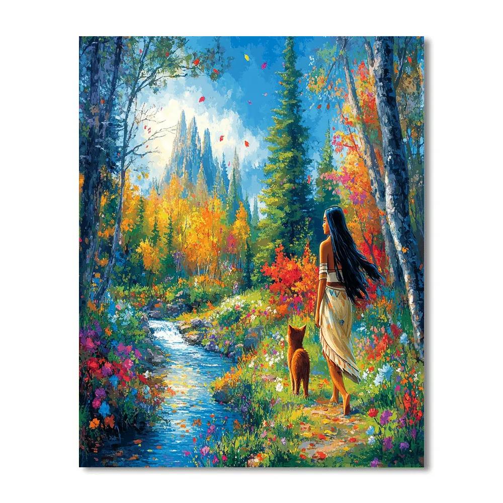 Pocahontas And Meeko’s Woodland Walk - Disney Inspired paint by number