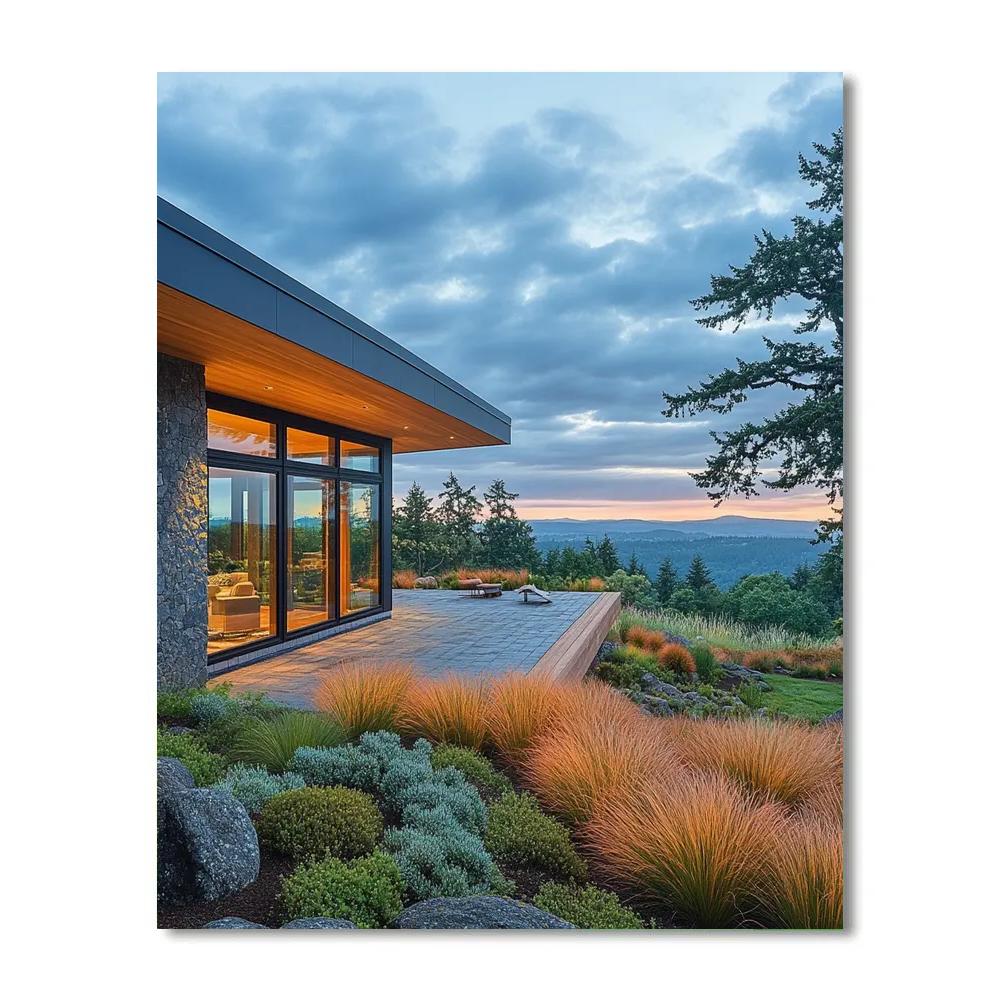 Frank Lloyd Wright Inspired Autumn Prairie House paint by numbers