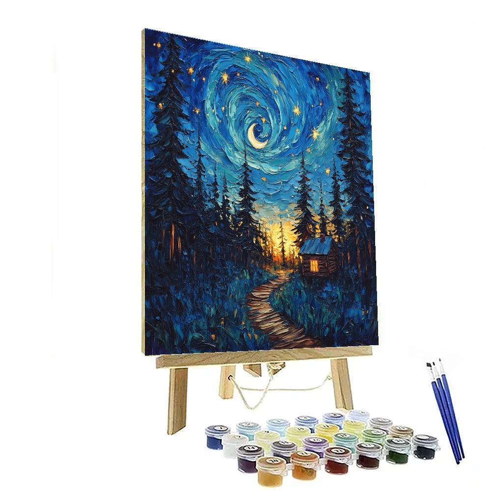 Van Gogh Inspired Aurora Over Pines paint by number