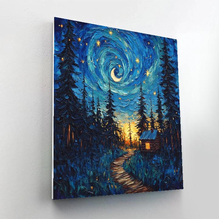 Van Gogh Inspired Aurora Over Pines paint by number