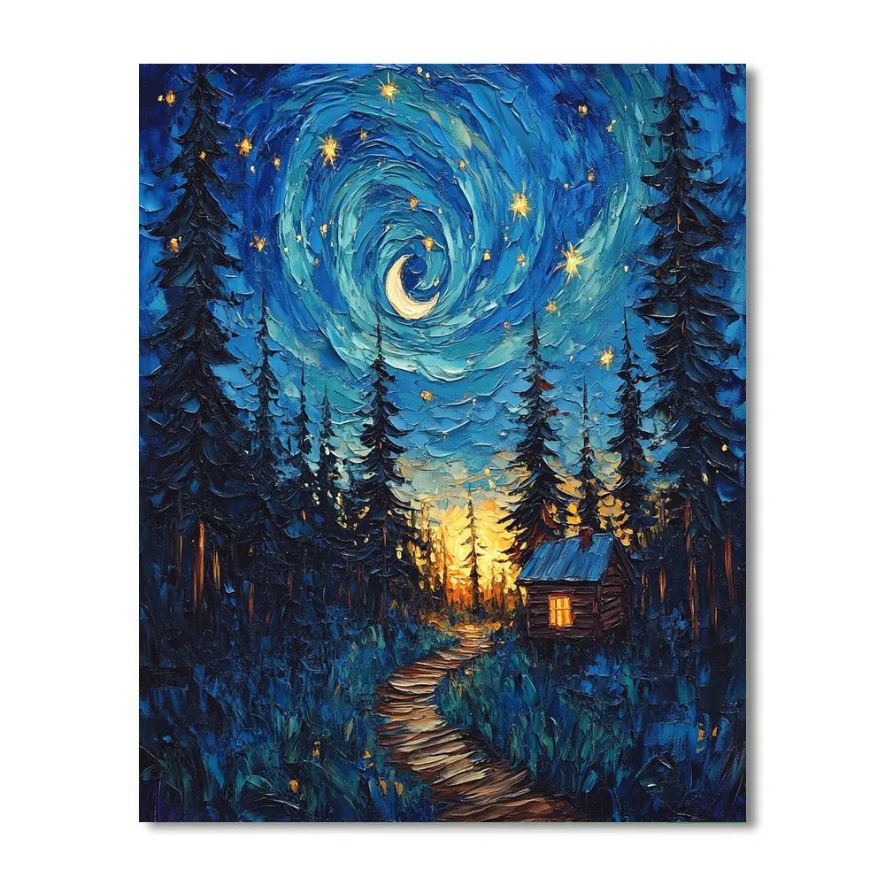 Van Gogh Inspired Aurora Over Pines paint by number