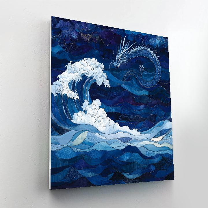 Hokusai Inspired Dragon Over Waves paint by numbers