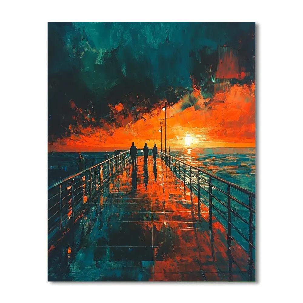 Edvard Munch Inspired Red Sky Harbor paint by numbers