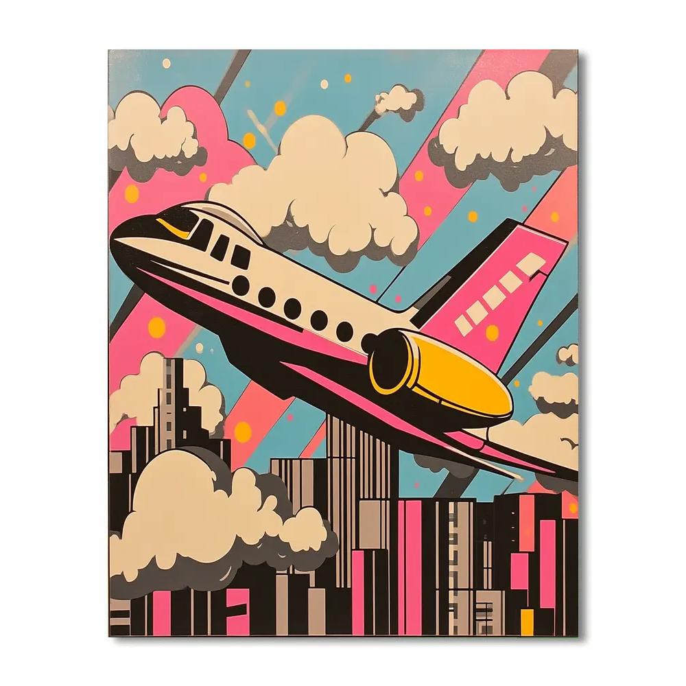 Roy Lichtenstein Inspired Jet Over Skyline painting number kit