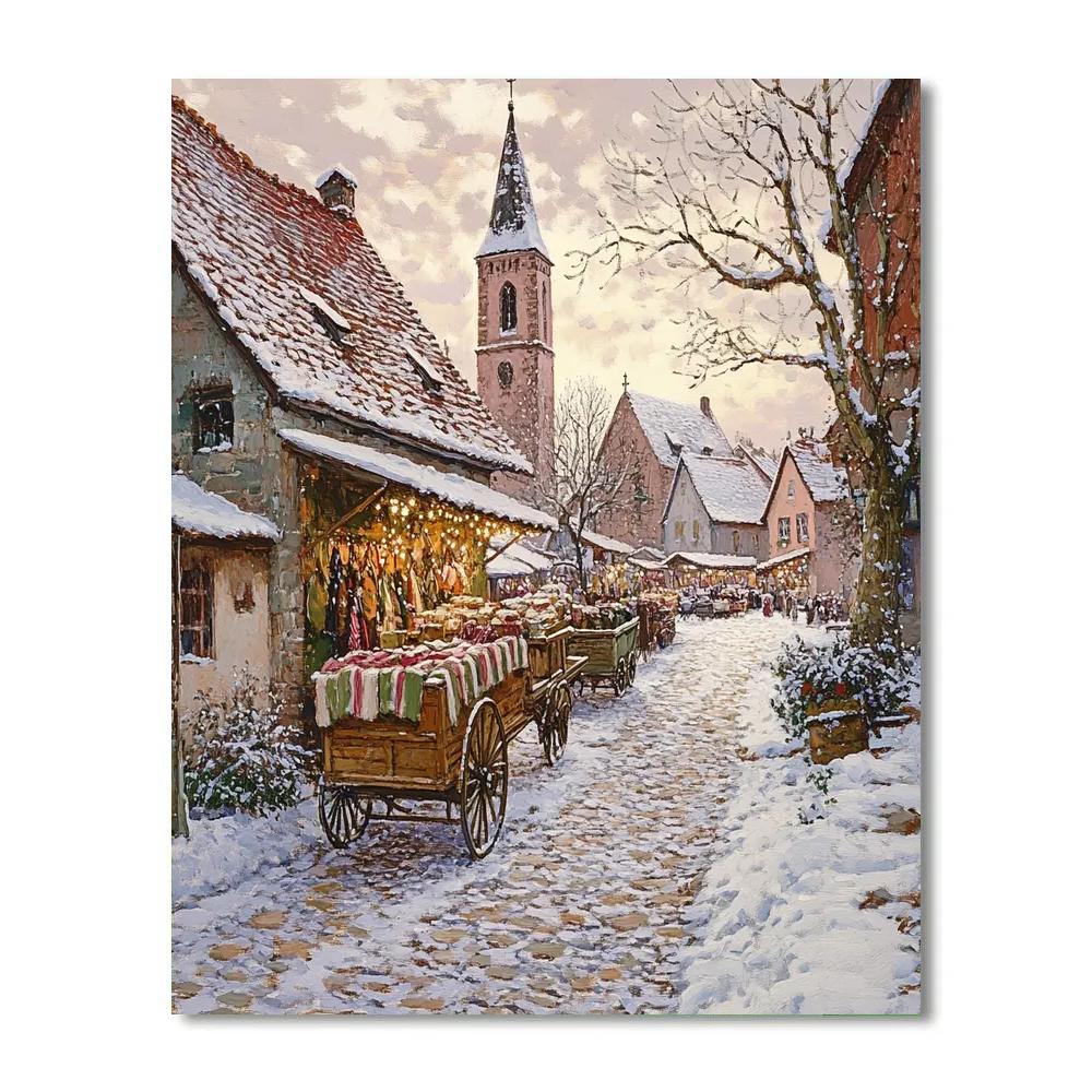 Camille Pissarro Inspired Winter Village Fair Number painting