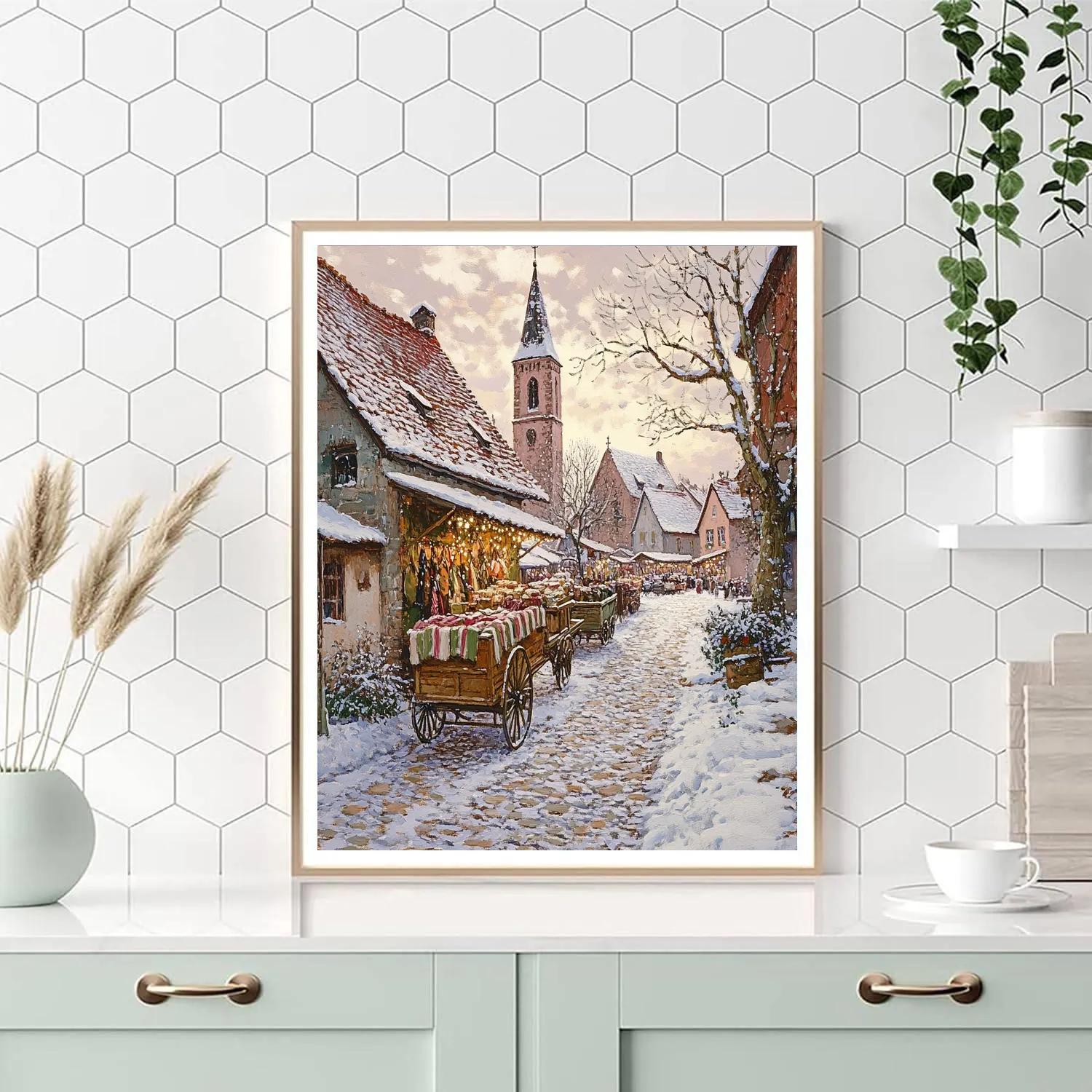 Camille Pissarro Inspired Winter Village Fair Number painting