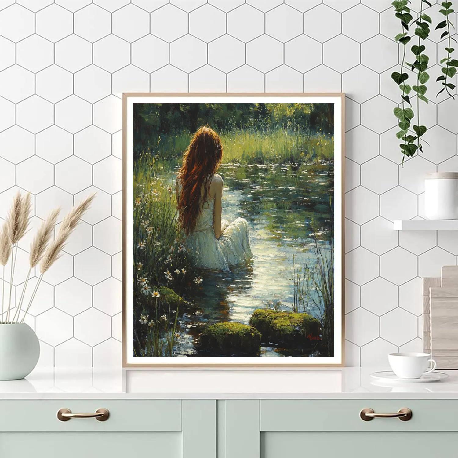 John William Waterhouse Inspired Woodland Spring paint by color