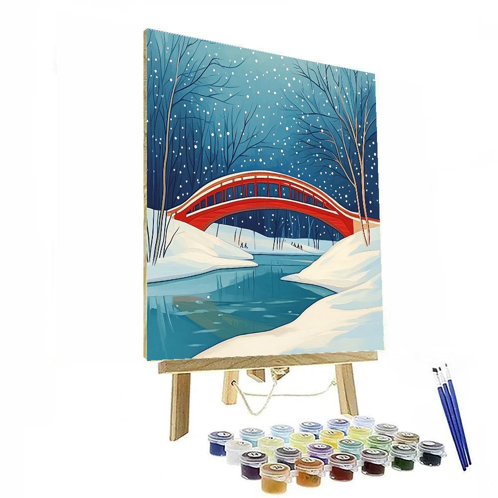 Hokusai Inspired Snow On Red Bridge Number painting