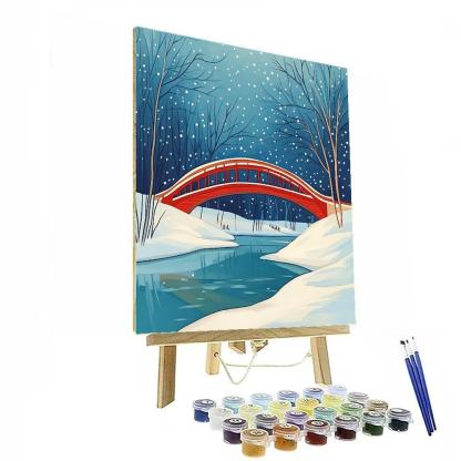 Hokusai Inspired Snow On Red Bridge Number painting