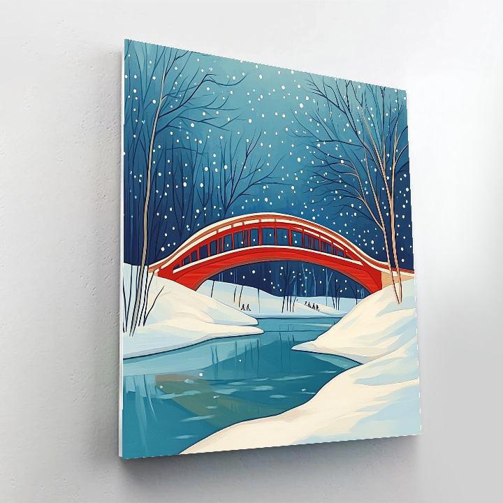 Hokusai Inspired Snow On Red Bridge Number painting