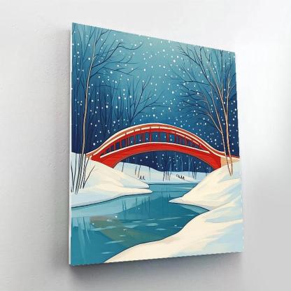 Hokusai Inspired Snow On Red Bridge Number painting