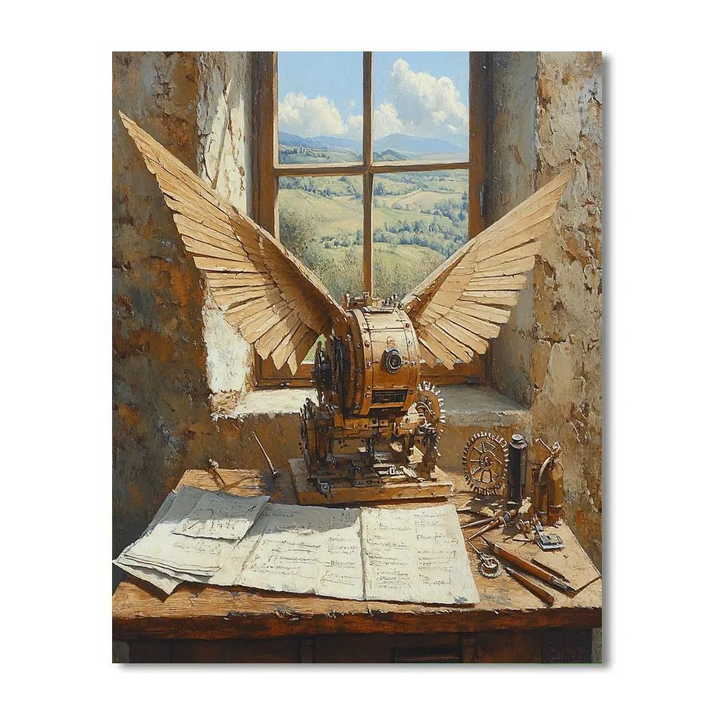 Leonardo Da Vinci Inspired Mechanical Bird Number painting
