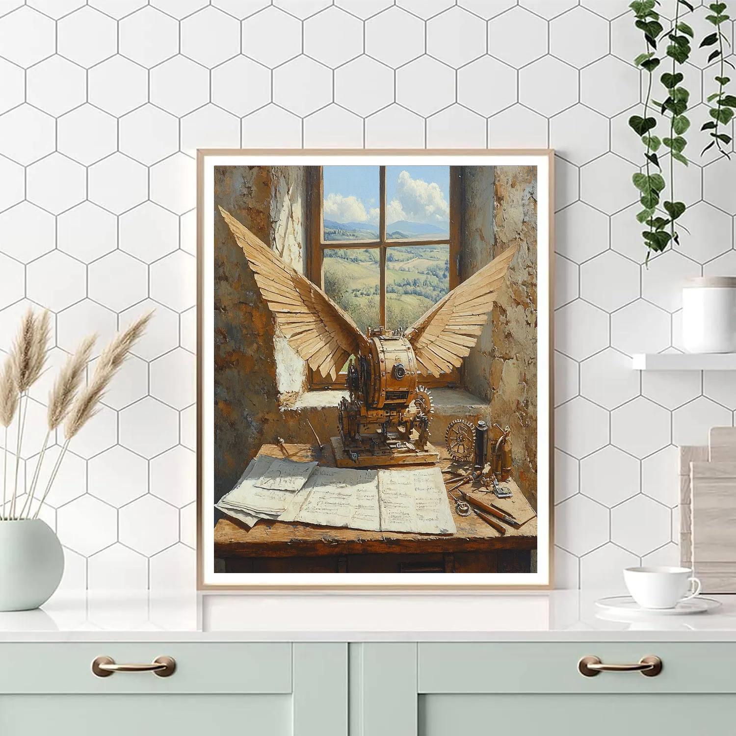 Leonardo Da Vinci Inspired Mechanical Bird Number painting