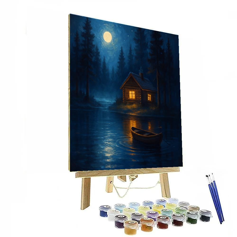 Moonlit Cabin Reflections paint by number
