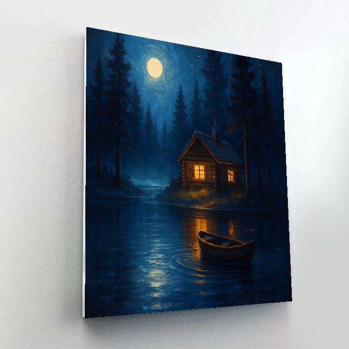 Moonlit Cabin Reflections paint by number