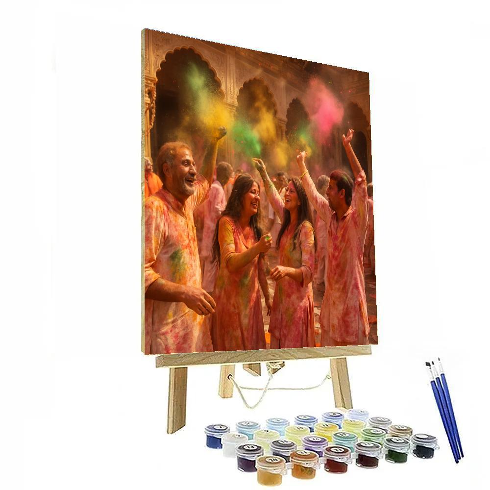 Holi Morning In Vrindavan Temple Courtyard Number painting