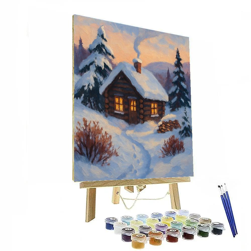 Golden Hearth Cabin At First Snow paint by color