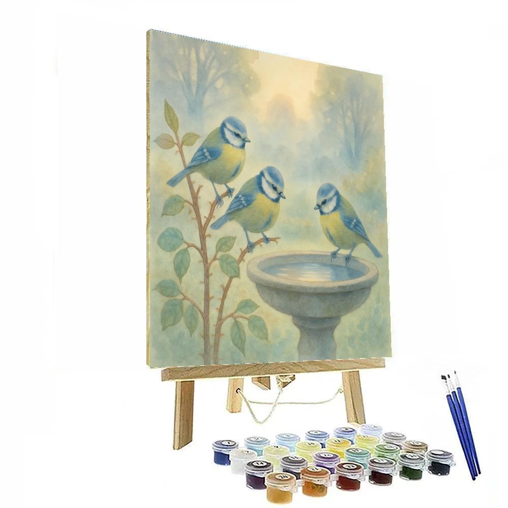 Blue Tits In Morning Garden Mist Numbered painting kits