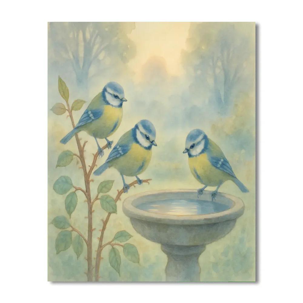Blue Tits In Morning Garden Mist Numbered painting kits