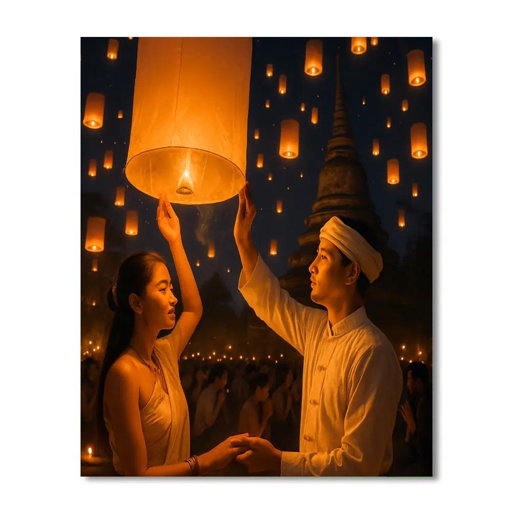 Lantern Release At Yi Peng Festival Chiang Mai painting number kit