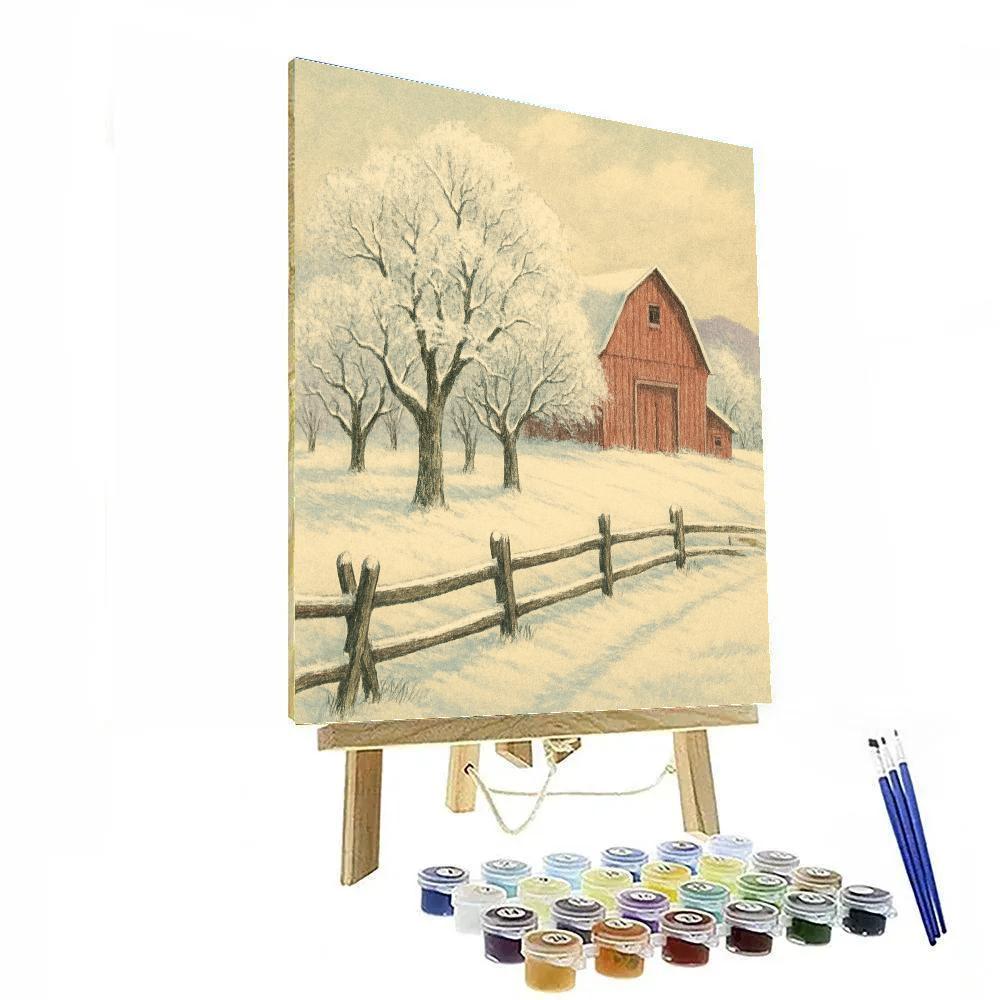 Red Barn Beyond The Frosted Orchard Numbered painting kits