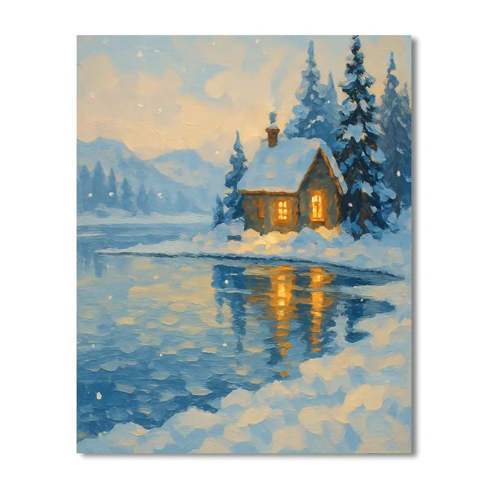 Winter Hearth Beside Frozen Lake Paint by numbers kits