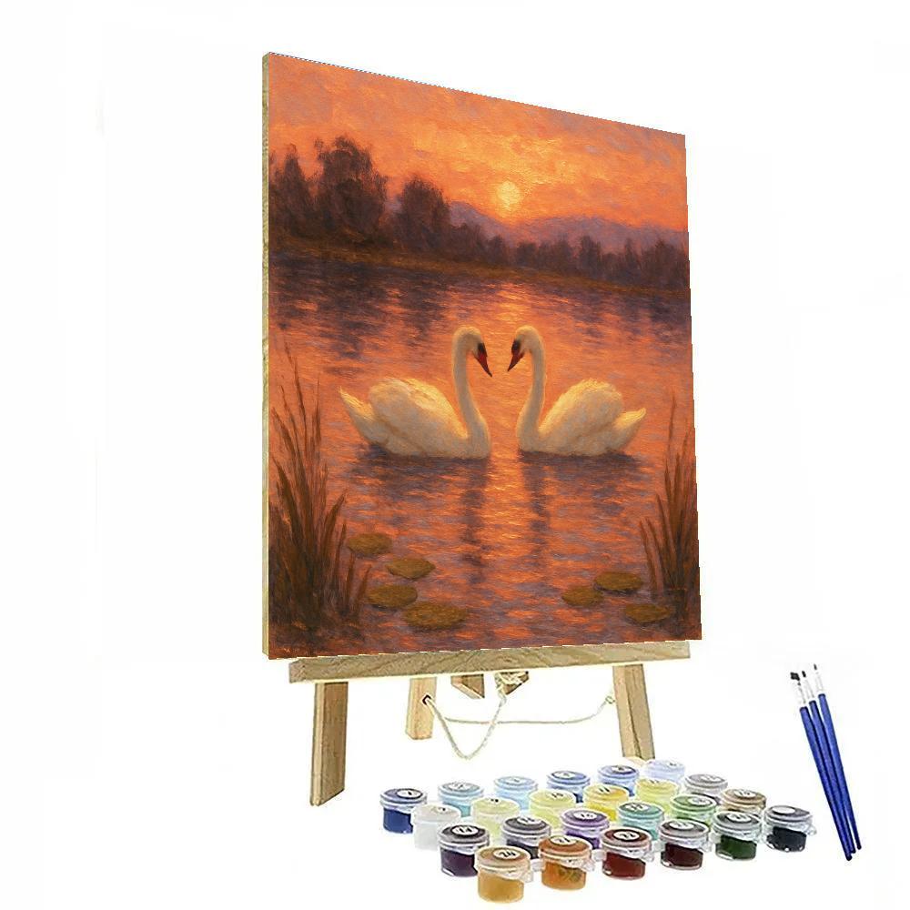 Swans Drifting On Ember Lake paint by number