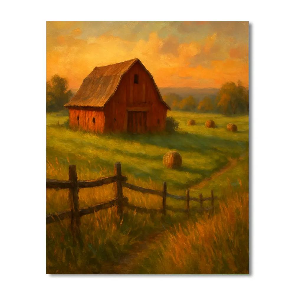 Summer Barn At Dusk Numbered painting kits