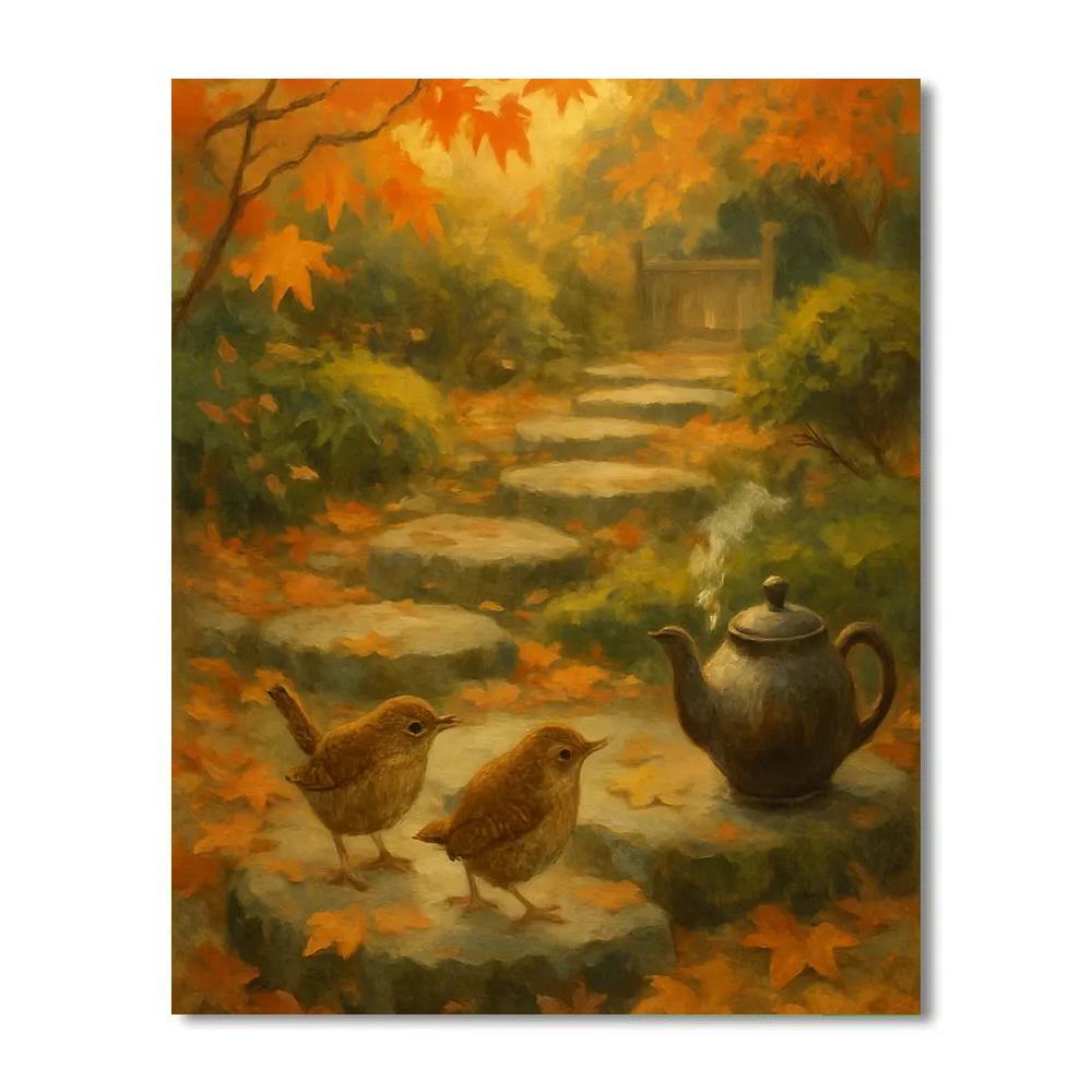 Wrens Among Autumn Tea Garden Stones Paint by numbers kits