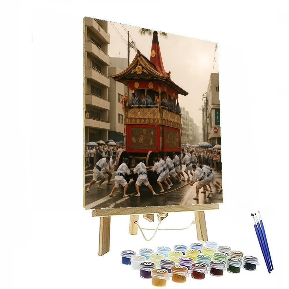 Gion Matsuri Float Turning In Kyoto Street paint by color