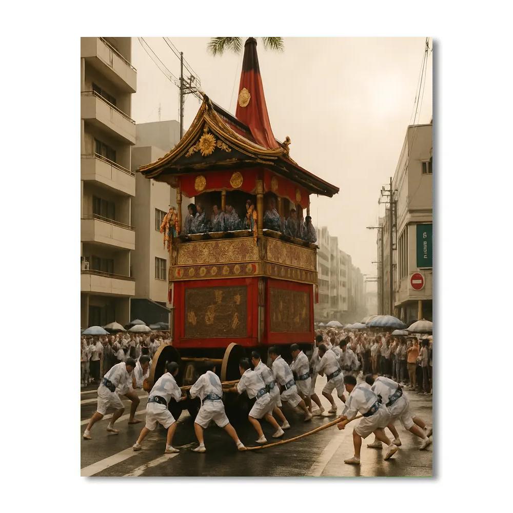 Gion Matsuri Float Turning In Kyoto Street paint by color