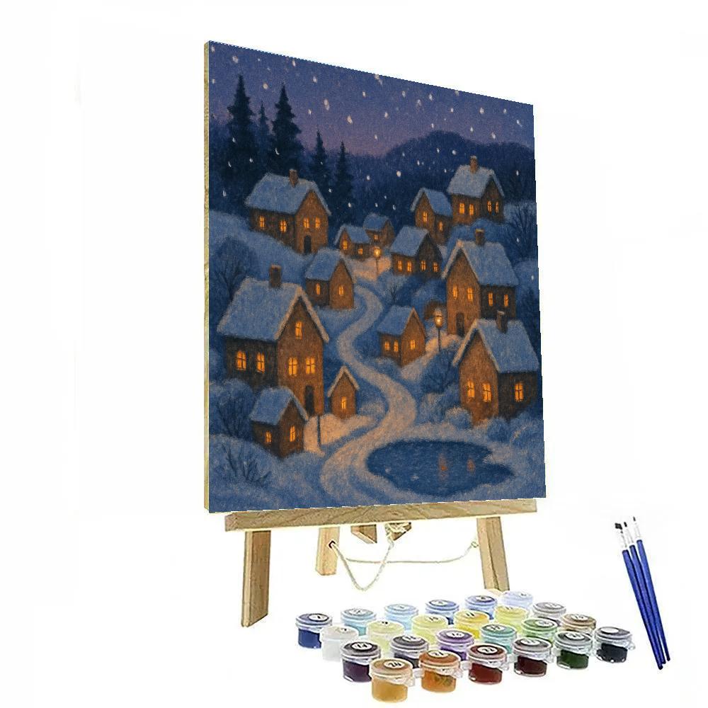 Twilight Village Under Soft Snow Number painting