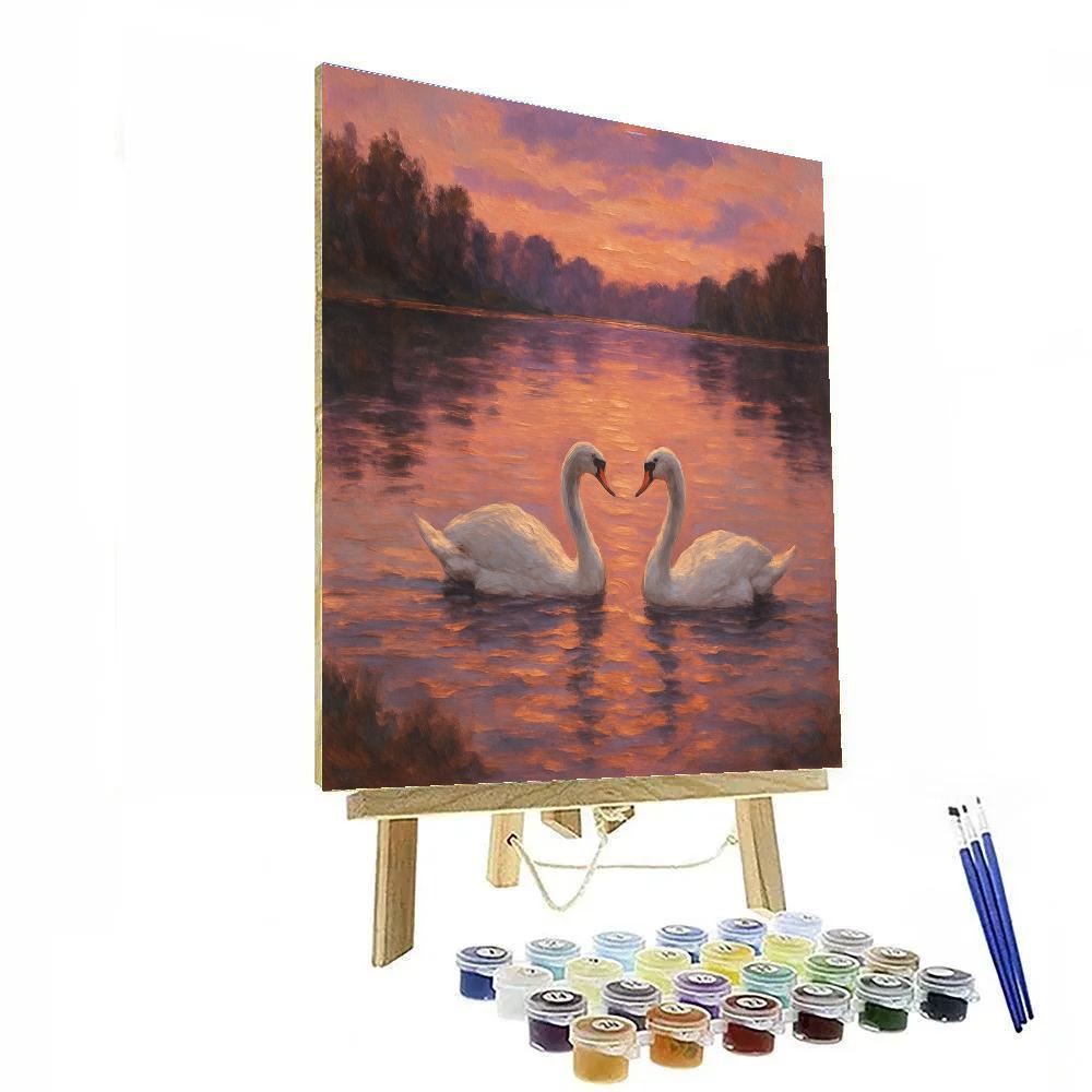 Evening Swans In Rose Gold Light paint by number
