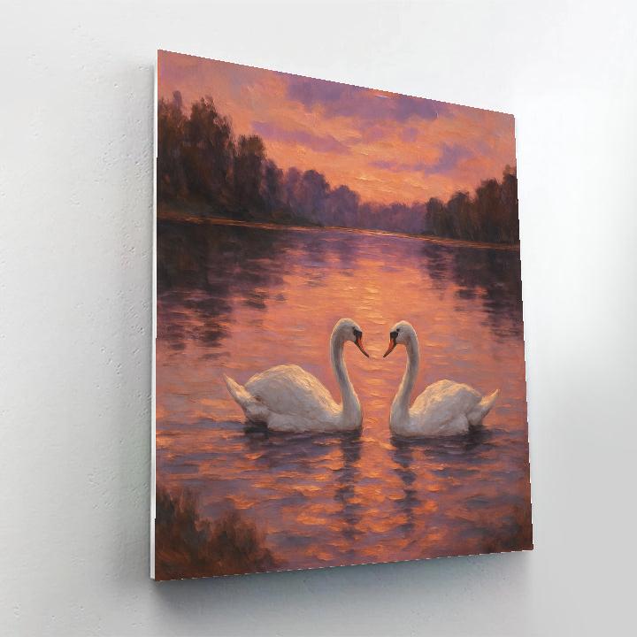 Evening Swans In Rose Gold Light paint by number