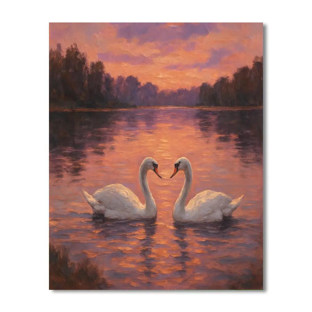 Evening Swans In Rose Gold Light paint by number
