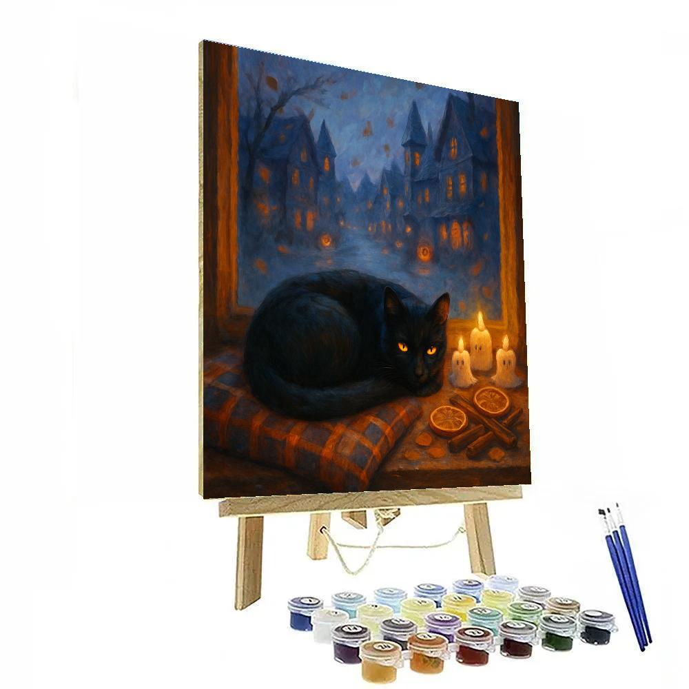 Black Cat At The Autumn Window Nook paint by numbers