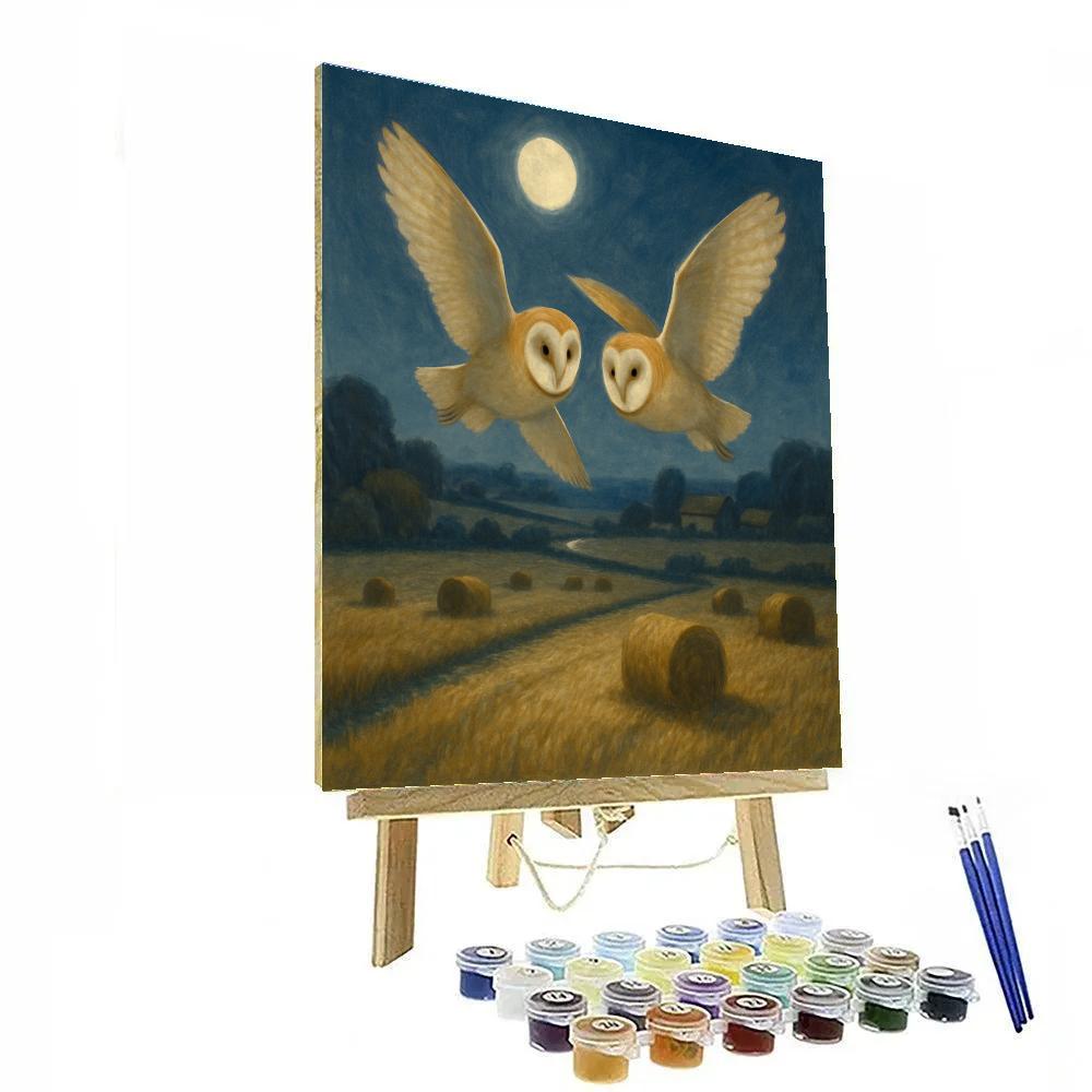 Barn Owls Over Moonlit Hayfields Paint by numbers kits