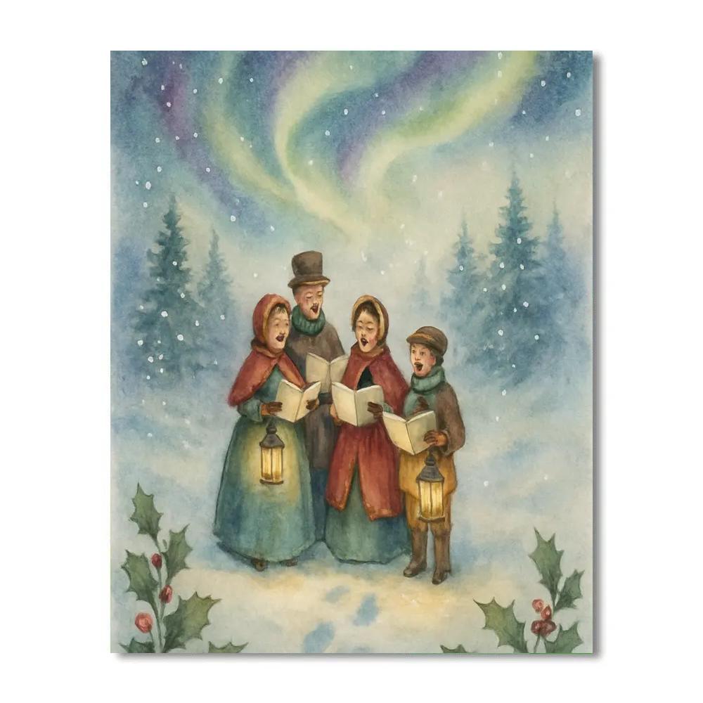Aurora Carolers In The Snow Number painting