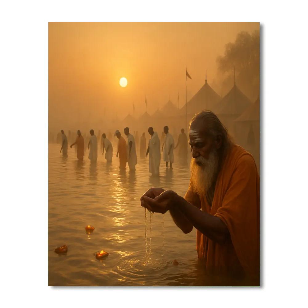 Kumbh Mela Sunrise Bathing At The Ganges Paint by numbers kits