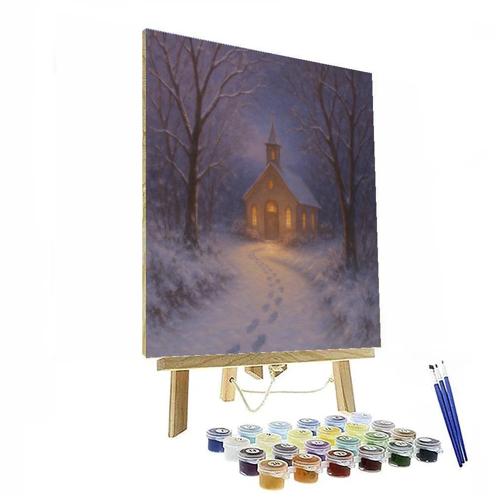 Snowy Church Lane At Candle Dusk paint by numbers